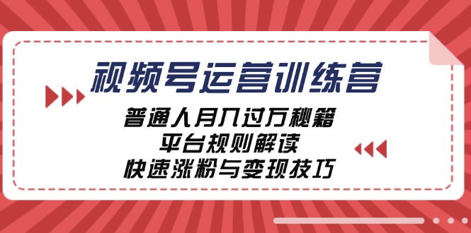 视频号运营训练营：普通人月入过万秘籍，平台规则解读，快速涨粉与变现网赚项目-副业赚钱-互联网创业-资源整合八方网创
