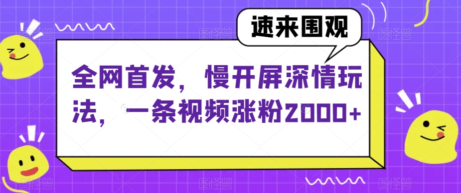 全网首发，慢开屏深情玩法，一条视频涨粉2000+【揭秘】网赚项目-副业赚钱-互联网创业-资源整合八方网创