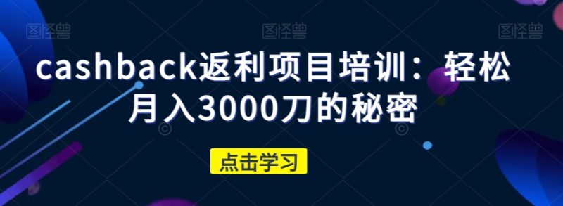 cashback返利项目培训：轻松月入3000刀的秘密网赚项目-副业赚钱-互联网创业-资源整合八方网创