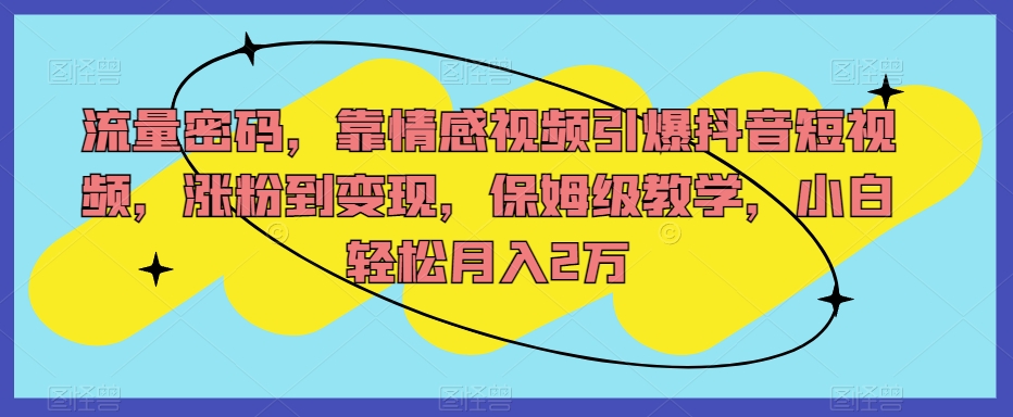 流量密码，靠情感视频引爆抖音短视频，涨粉到变现，保姆级教学，小白轻松月入2万【揭秘】网赚项目-副业赚钱-互联网创业-资源整合八方网创
