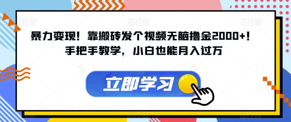 暴力变现！靠搬砖发个视频无脑撸金2000+！手把手教学，小白也能月入过万【揭秘】网赚项目-副业赚钱-互联网创业-资源整合八方网创