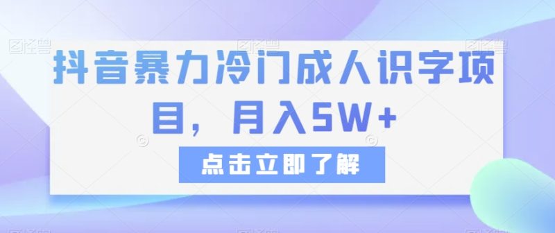 抖音暴力冷门成人识字项目，月入5W+【揭秘】网赚项目-副业赚钱-互联网创业-资源整合八方网创