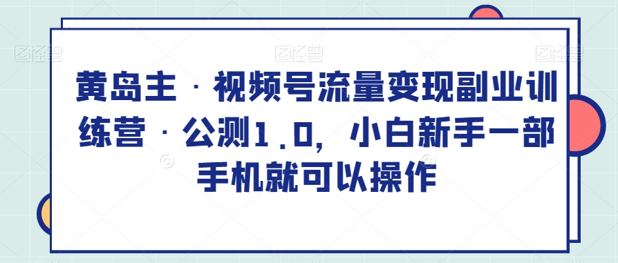 黄岛主·视频号流量变现副业训练营·公测1.0，小白新手一部手机就可以操作网赚项目-副业赚钱-互联网创业-资源整合八方网创