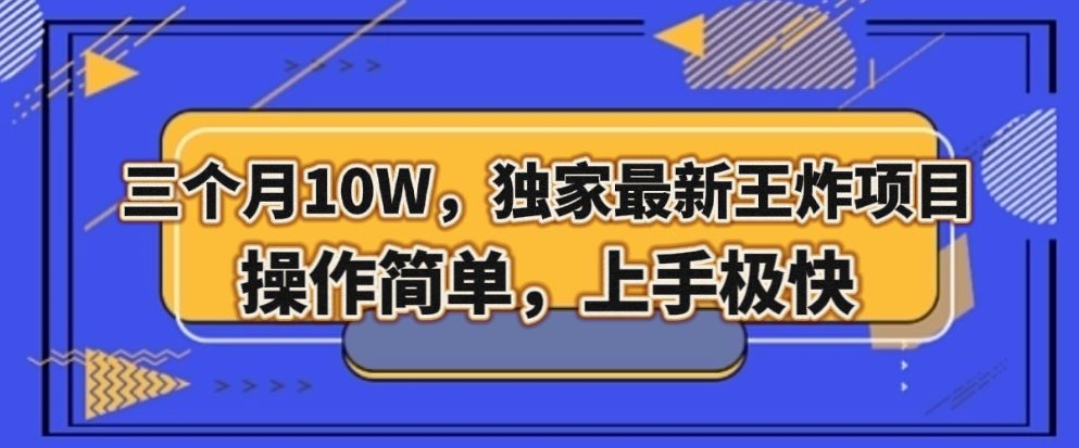 三个月10W，独家最新王炸项目！操作简单，上手极快【揭秘】网赚项目-副业赚钱-互联网创业-资源整合八方网创
