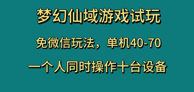 梦幻仙域游戏试玩，免微信玩法，单机40-70，一个人同时操作十台设备【揭秘】网赚项目-副业赚钱-互联网创业-资源整合八方网创