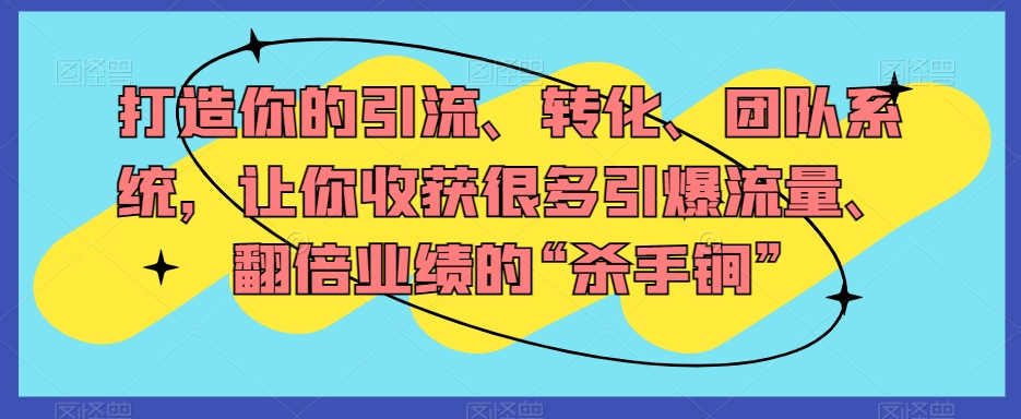 打造你的引流、转化、团队系统，让你收获很多引爆流量、翻倍业绩的“杀手锏”网赚项目-副业赚钱-互联网创业-资源整合八方网创