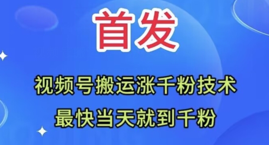 全网首发：视频号无脑搬运涨千粉技术，最快当天到千粉【揭秘】网赚项目-副业赚钱-互联网创业-资源整合八方网创