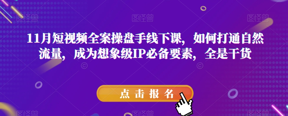 11月短视频全案操盘手线下课，如何打通自然流量，成为想象级IP必备要素，全是干货网赚项目-副业赚钱-互联网创业-资源整合八方网创