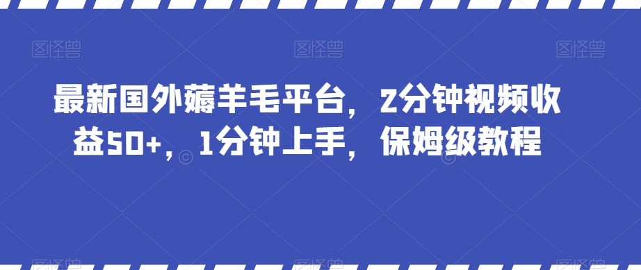 最新国外薅羊毛平台，2分钟视频收益50+，1分钟上手，保姆级教程【揭秘】网赚项目-副业赚钱-互联网创业-资源整合八方网创