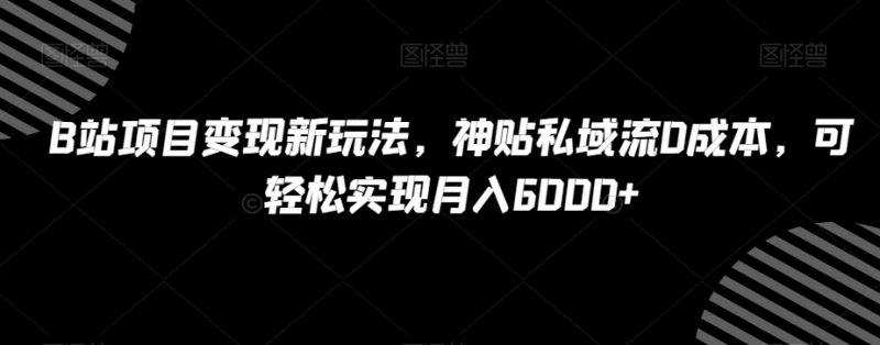 B站项目变现新玩法，神贴私域流0成本，可轻松实现月入6000+【揭秘】网赚项目-副业赚钱-互联网创业-资源整合八方网创