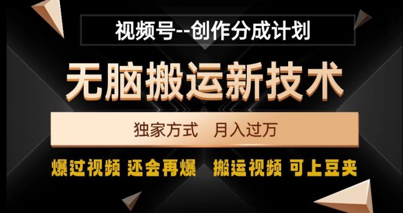 视频号无脑搬运新技术，破原创壕流量，独家方式，爆过视频，还会再爆【揭秘】网赚项目-副业赚钱-互联网创业-资源整合八方网创