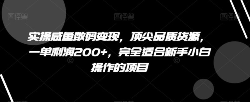 实操咸鱼数码变现，顶尖品质货源，一单利润200+，完全适合新手小白操作的项目【揭秘】网赚项目-副业赚钱-互联网创业-资源整合八方网创
