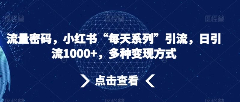 流量密码,小红书“每天系列”引流,日引流1000+,多种变现方式【揭秘】网赚项目-副业赚钱-互联网创业-资源整合八方网创