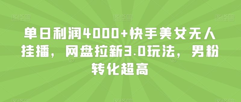 单日利润4000+快手美女无人挂播，网盘拉新3.0玩法，男粉转化超高【揭秘】网赚项目-副业赚钱-互联网创业-资源整合八方网创