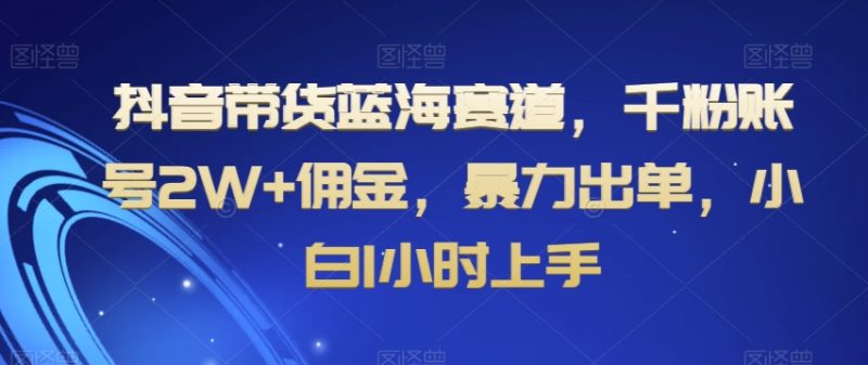 抖音带货蓝海赛道，千粉账号2W+佣金，暴力出单，小白1小时上手【揭秘】网赚项目-副业赚钱-互联网创业-资源整合八方网创