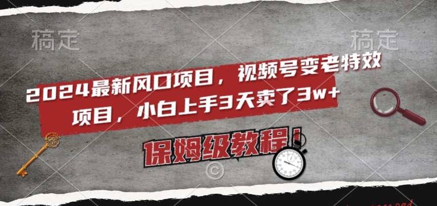 2024最新风口项目，视频号变老特效项目，电脑小白上手3天卖了3w+，保姆级教程【揭秘】网赚项目-副业赚钱-互联网创业-资源整合八方网创