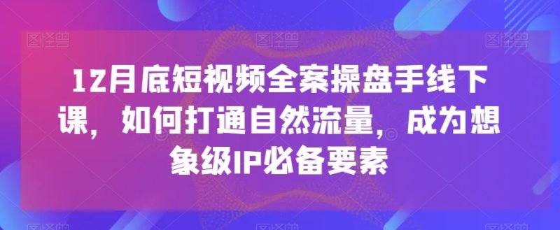 12月底短视频全案操盘手线下课，如何打通自然流量，成为想象级IP必备要素网赚项目-副业赚钱-互联网创业-资源整合八方网创