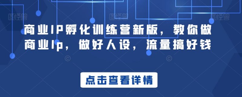 商业IP孵化训练营新版，教你做商业Ip，做好人设，流量搞好钱网赚项目-副业赚钱-互联网创业-资源整合八方网创