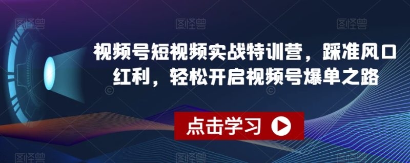 视频号短视频实战特训营，踩准风口红利，轻松开启视频号爆单之路网赚项目-副业赚钱-互联网创业-资源整合八方网创