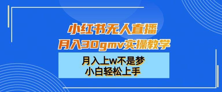 小红书无人直播月入30gmv实操教学，月入上w不是梦，小白轻松上手网赚项目-副业赚钱-互联网创业-资源整合八方网创