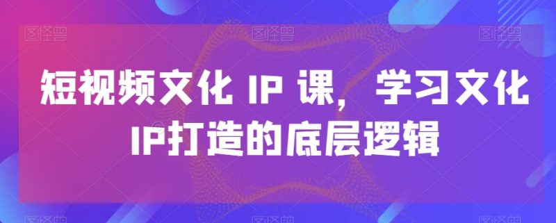 短视频文化IP课，学习文化IP打造的底层逻辑网赚项目-副业赚钱-互联网创业-资源整合八方网创