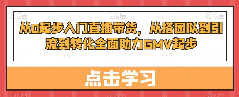 从0起步入门直播带货，​从搭团队到引流到转化全面助力GMV起步网赚项目-副业赚钱-互联网创业-资源整合八方网创