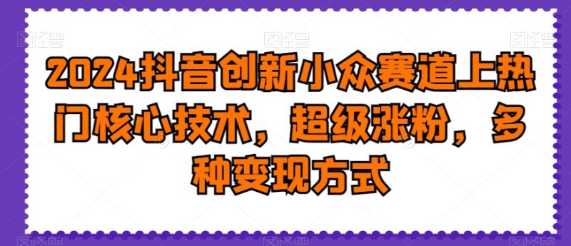 2024抖音创新小众赛道上热门核心技术，超级涨粉，多种变现方式网赚项目-副业赚钱-互联网创业-资源整合八方网创