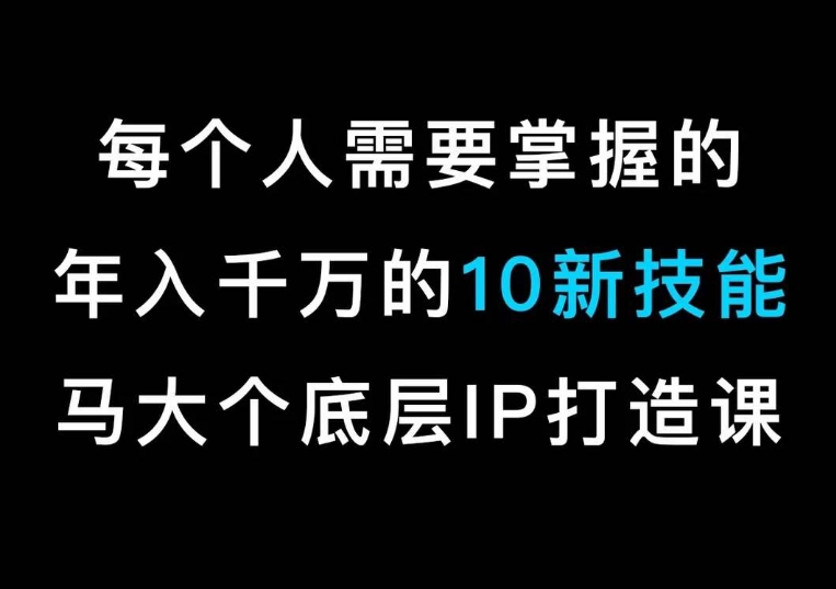 马大个的IP底层逻辑课，​每个人需要掌握的年入千万的10新技能，约会底层IP打造方法！网赚项目-副业赚钱-互联网创业-资源整合八方网创