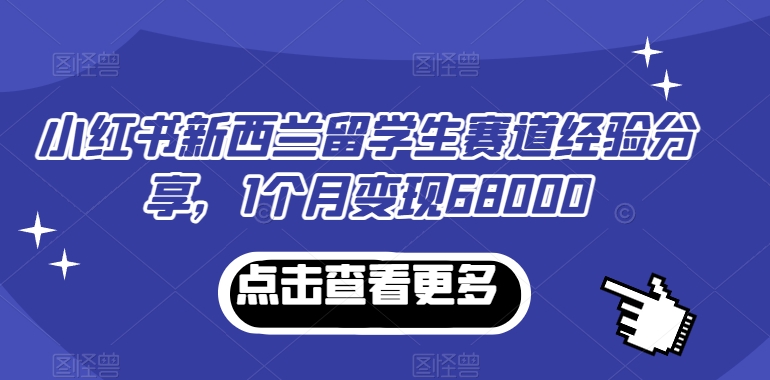 小红书新西兰留学生赛道经验分享，1个月变现68000网赚项目-副业赚钱-互联网创业-资源整合八方网创