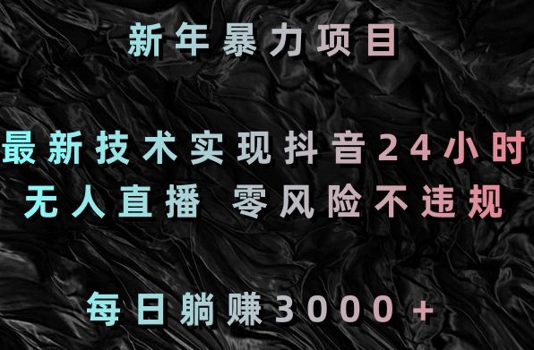 新年暴力项目，最新技术实现抖音24小时无人直播，零风险不违规，每日躺赚3000＋网赚项目-副业赚钱-互联网创业-资源整合八方网创