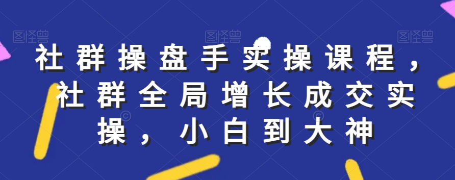 社群实操课程，社群全局增长成交实操，小白到大神网赚项目-副业赚钱-互联网创业-资源整合八方网创