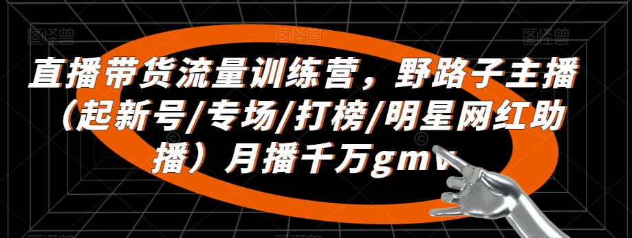 直播带货流量训练营，​野路子主播（起新号/专场/打榜/明星网红助播）月播千万gmv网赚项目-副业赚钱-互联网创业-资源整合八方网创