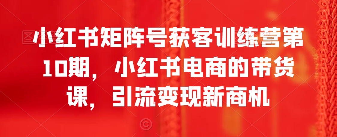 小红书矩阵号获客训练营第10期，小红书电商的带货课，引流变现新商机网赚项目-副业赚钱-互联网创业-资源整合八方网创