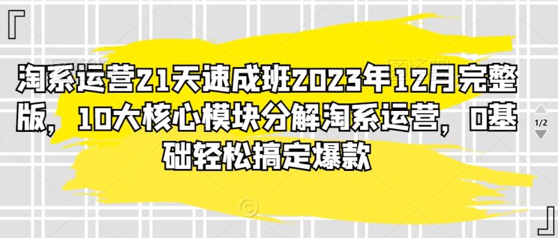 淘系运营21天速成班2023年12月完整版,10大核心模块分解淘系运营,0基础轻松搞定爆款网赚项目-副业赚钱-互联网创业-资源整合八方网创