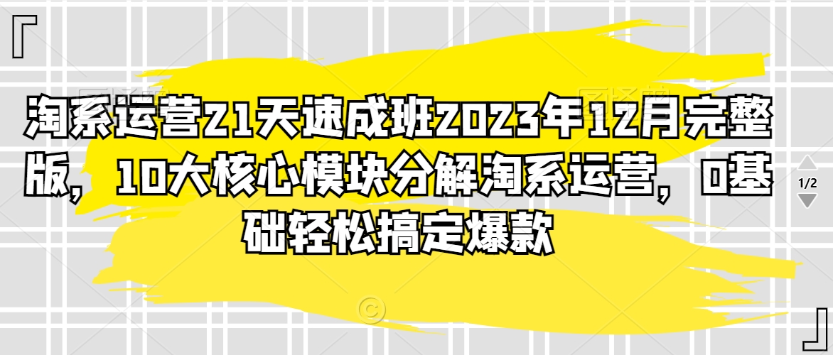 淘系运营21天速成班2023年12月完整版，10大核心模块分解淘系运营，0基础轻松搞定爆款网赚项目-副业赚钱-互联网创业-资源整合八方网创