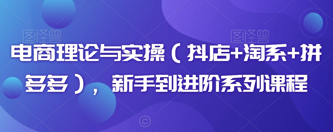 电商理论与实操（抖店+淘系+拼多多），新手到进阶系列课程网赚项目-副业赚钱-互联网创业-资源整合八方网创