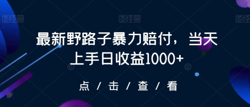 最新野路子暴力赔付，当天上手日收益1000+【仅揭秘】网赚项目-副业赚钱-互联网创业-资源整合八方网创