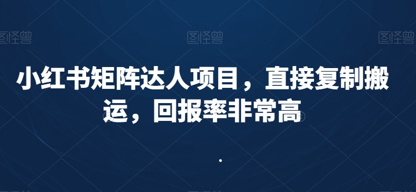 小红书矩阵达人项目，直接复制搬运，回报率非常高网赚项目-副业赚钱-互联网创业-资源整合八方网创