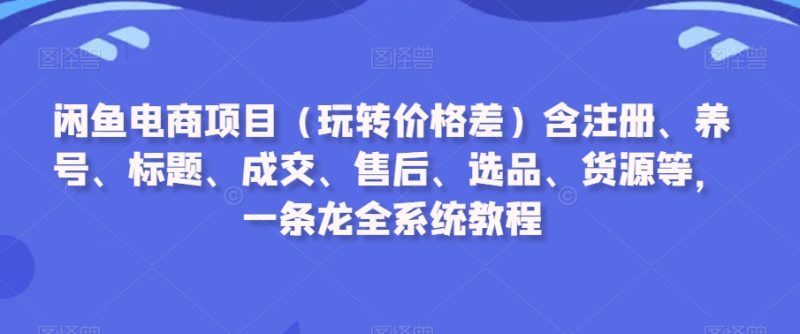 闲鱼电商项目（玩转价格差）含注册、养号、标题、成交、售后、选品、货源等，一条龙全系统教程网赚项目-副业赚钱-互联网创业-资源整合八方网创