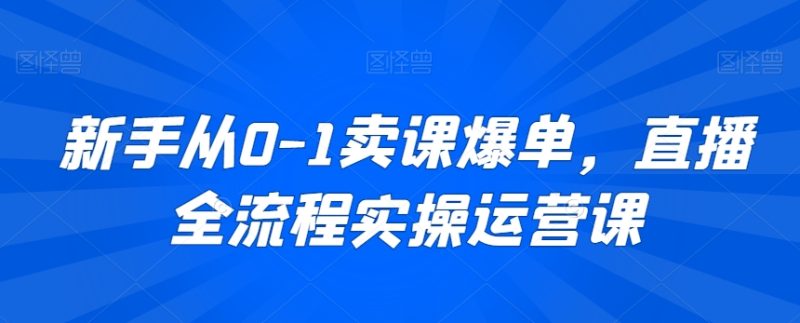 新手从0-1卖课爆单，直播全流程实操运营课网赚项目-副业赚钱-互联网创业-资源整合八方网创
