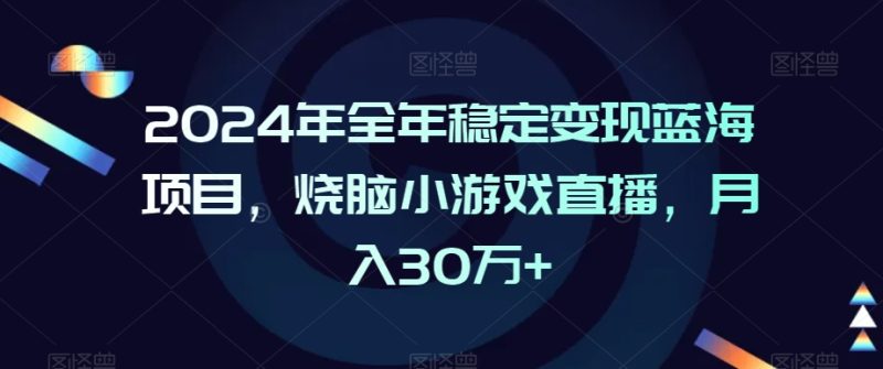 2024年全年稳定变现蓝海项目,烧脑小游戏直播,月入30万+网赚项目-副业赚钱-互联网创业-资源整合八方网创