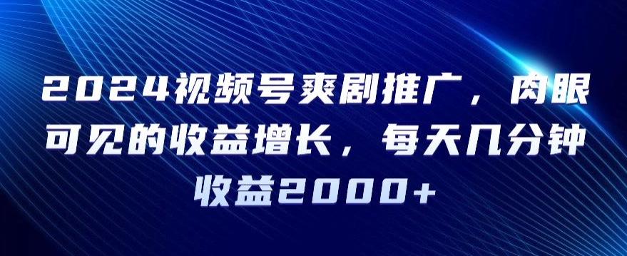 2024视频号爽剧推广，肉眼可见的收益增长，每天几分钟收益2000+网赚项目-副业赚钱-互联网创业-资源整合八方网创
