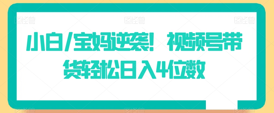 小白/宝妈逆袭！视频号带货轻松日入4位数网赚项目-副业赚钱-互联网创业-资源整合八方网创