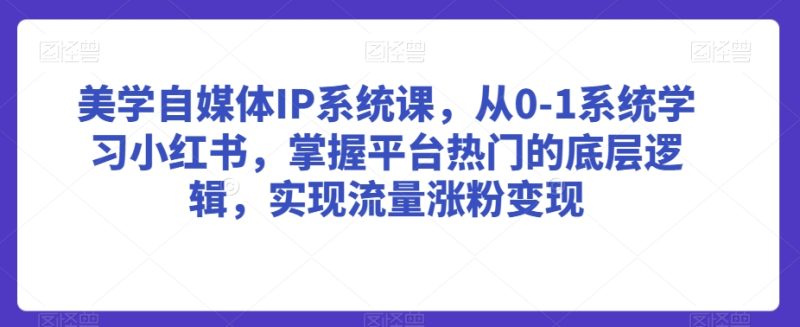 美学自媒体IP系统课，从0-1系统学习小红书，掌握平台热门的底层逻辑，实现流量涨粉变现网赚项目-副业赚钱-互联网创业-资源整合八方网创