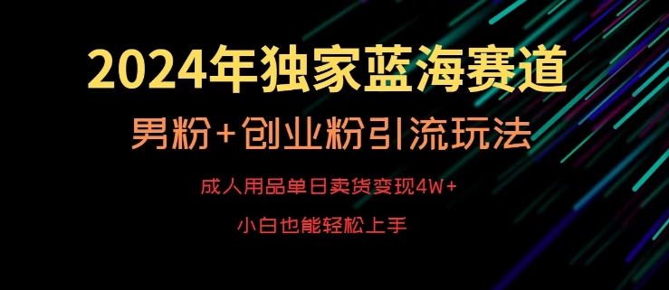 2024年独家蓝海赛道，成人用品单日卖货变现4W+，男粉+创业粉引流玩法，不愁搞不到流量网赚项目-副业赚钱-互联网创业-资源整合八方网创