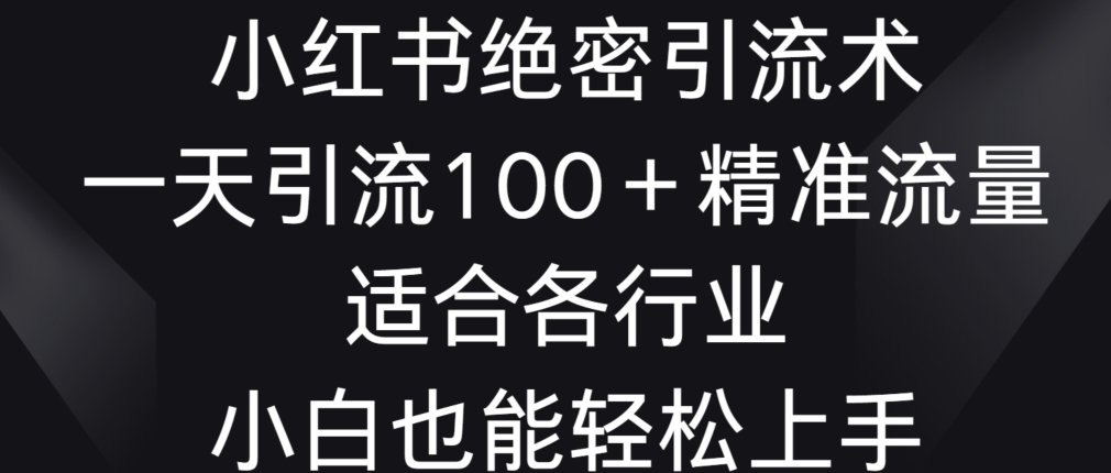小红书绝密引流术，一天引流100+精准流量，适合各个行业，小白也能轻松上手网赚项目-副业赚钱-互联网创业-资源整合八方网创