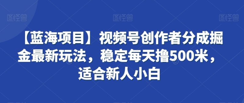 【蓝海项目】视频号创作者分成掘金最新玩法，稳定每天撸500米，适合新人小白网赚项目-副业赚钱-互联网创业-资源整合八方网创