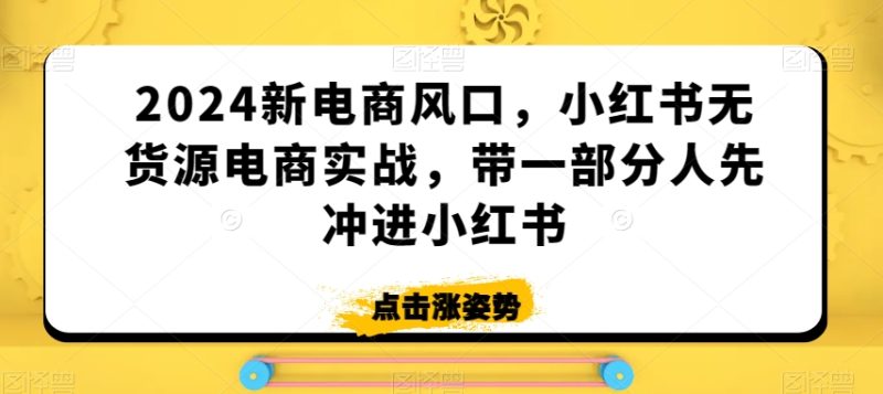 2024新电商风口，小红书无货源电商实战，带一部分人先冲进小红书网赚项目-副业赚钱-互联网创业-资源整合八方网创