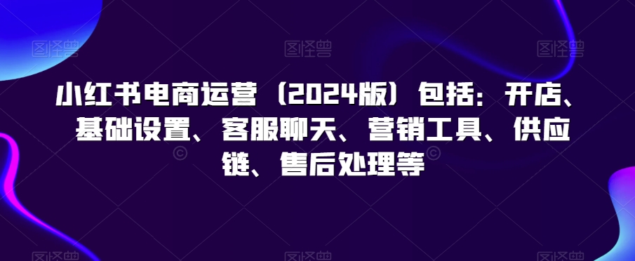 小红书电商运营（2024版）包括：开店、基础设置、客服聊天、营销工具、供应链、售后处理等网赚项目-副业赚钱-互联网创业-资源整合八方网创