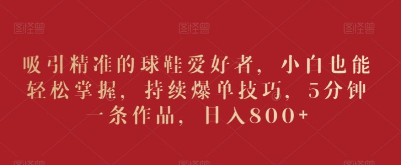 吸引精准的球鞋爱好者,小白也能轻松掌握,持续爆单技巧,5分钟一条作品,日入800+网赚项目-副业赚钱-互联网创业-资源整合八方网创
